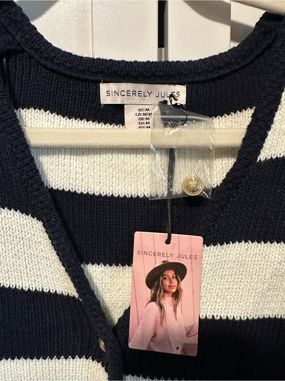 Sincerely Jules Navy and White Striped Knit Button Vest - Picture 3 of 3